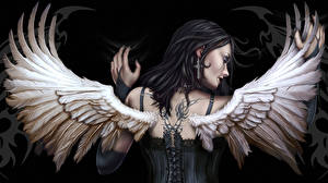桌面壁纸，，天使，哥特式幻想，翅膀，奇幻作品，女孩