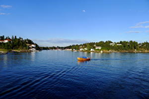 Bureaubladachtergronden Rivieren Noorwegen Kleine boten Oslo Natuur