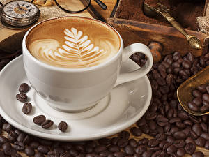 Bakgrundsbilder på skrivbordet Dryck Kaffe Cappuccino Korn (Säd) Mat