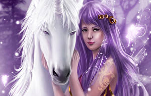 Sfondi desktop Animali magici Unicorno Fantasy Ragazze