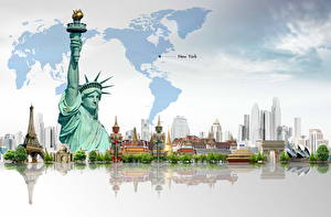 桌面壁纸，，美国，纽约，自由女神像，城市