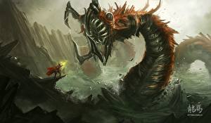 Bureaubladachtergronden De strijd Monsters Fantasy