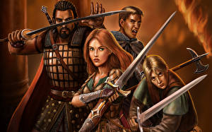 Wallpaper Warrior Swords Fantasy Girls