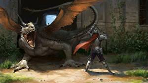 Bilder Drachen Krieger Rüstung Fantasy