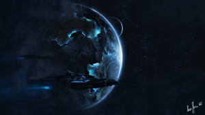 Bakgrundsbilder på skrivbordet Fartyg Planet Fantasy Rymden
