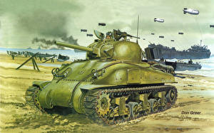 Bakgrundsbilder på skrivbordet Målade Stridsvagn M4 Sherman Militär