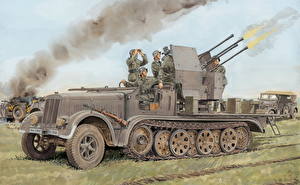 デスクトップの壁紙、、描かれた壁紙、自走砲、Sd.Kfz. 7/1、陸軍