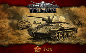 Bureaubladachtergronden World of Tanks Tanks T-34 Computerspellen