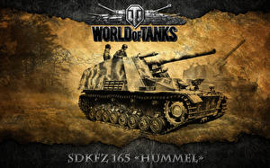 Bureaubladachtergronden World of Tanks Zelfrijdende artillerie-installatie SDKFZ 165 Hummel computerspel