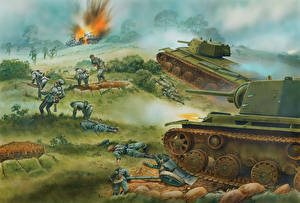 Pictures Painting Art Tank Soldier  Army