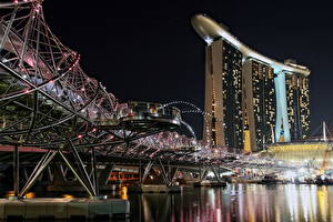 Bureaubladachtergronden Singapore Brug Nacht een stad