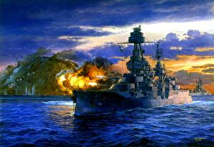 Картинки Корабль Рисованные Pacific Lone Star линкор Армия