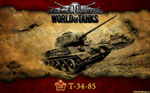 Bureaubladachtergronden World of Tanks Tank T-34 T-34-85 computerspel
