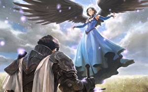 Hintergrundbilder Engel Rüstung Flügel Fantasy Mädchens