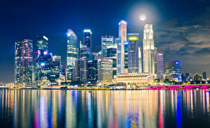 Фотографии Сингапур Берег Ночь город