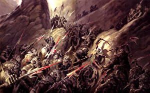 Picture Fighting Warriors Spear Battle axes Fantasy