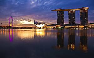 桌面壁纸，，新加坡，岸，晚上，云，城市
