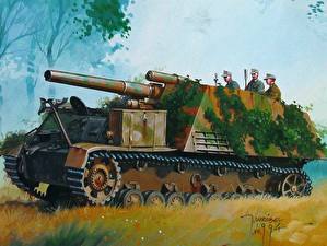 Wallpapers Painting Art Self-propelled gun Army