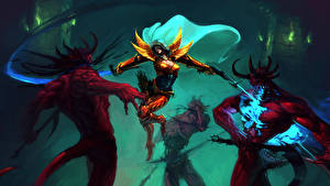 Bakgrundsbilder på skrivbordet Diablo Diablo III spel Unga_kvinnor
