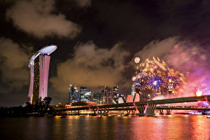 桌面壁纸，，新加坡，烟花，晚上，城市