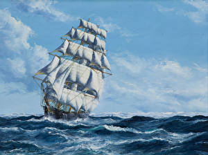 桌面壁纸，，船，绘制壁纸，帆，The United States Clipper Ship Flying Crow，