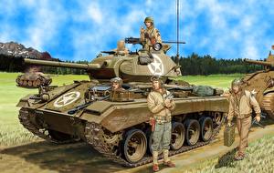 Bureaubladachtergronden Tanks Soldaten Light Tank M24 Militair