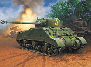 Bureaubladachtergronden Getekende Tanks M4 Sherman Sherman Firefly Militair