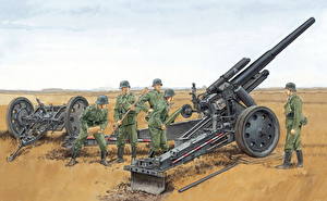 Картинки Рисованные Пушки Солдаты Гаубица Ron Volstad Армия
