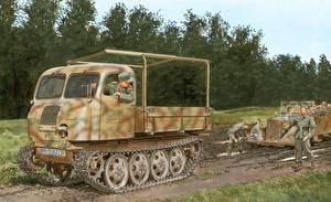 桌面壁纸，，绘制壁纸，德国，拖拉机，German RSO.1 Traktor，陆军