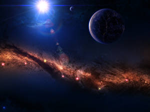 Desktop hintergrundbilder Nebelflecke in Kosmos Planeten Zveri Kosmos