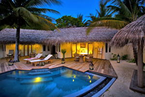 Hintergrundbilder Resort Malediven Schwimmbecken Bungalow Städte