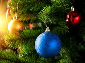 Image Holidays New year Balls Branches Christmas tree