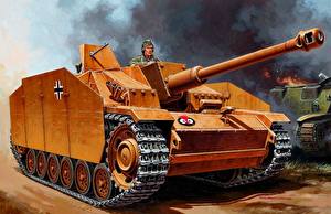 デスクトップの壁紙、、描かれた壁紙、自走砲、Sd.Kfz. 142-1 STUG. III Ausf. G、