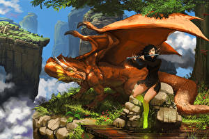 Wallpaper Elves Dragons Fantasy Girls