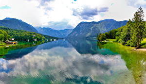 Фотографии Гора Озеро Словения Облака Bohinj Природа