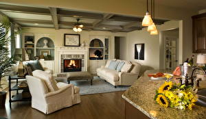 Desktop wallpapers Interior Living room Fireplace Sofa Armchair