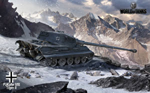 Bureaubladachtergronden World of Tanks Tanks Berg PzKpfW VIB Tiger II computerspel
