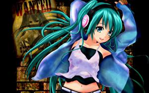 Bakgrundsbilder på skrivbordet Vocaloid Hörlurar Anime Unga_kvinnor