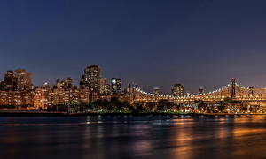 Bakgrundsbilder på skrivbordet USA Himmel Bro New York Natt Städer