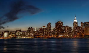 Bakgrundsbilder på skrivbordet Amerika Himmel New York Molnen Natt Städer