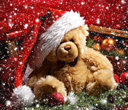 Bureaubladachtergronden Feestdagen Nieuwjaar Speelgoed Teddybeer Winter Hoed Cadeau