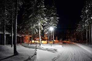 Фотографии Времена года Зима Дороги Финляндия Снеге Лапландия Природа