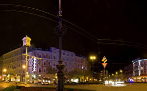 Photo Hungary Night time Street lights  Cities