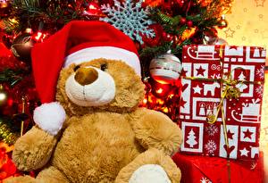Bureaubladachtergronden Feestdagen Kerstmis Speelgoed Teddybeer Winter Hoed
