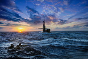Фотографии Рассветы и закаты Подводные лодки Природа