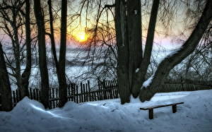 デスクトップの壁紙、、季節、冬、朝焼けと日没、雪、自然