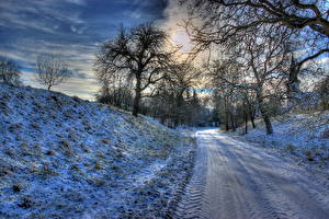 Pictures Seasons Winter Roads Snow Nature