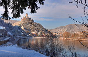 Sfondi desktop Germania Inverno Castello Cochem Neve Città