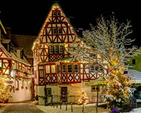 桌面壁纸，，德国，建筑物，冬季，埃迪格尔-埃莱尔，晚上，城市