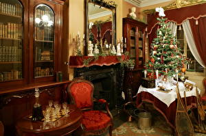 桌面壁纸，，假日，新年，室內，圣诞树，椅，